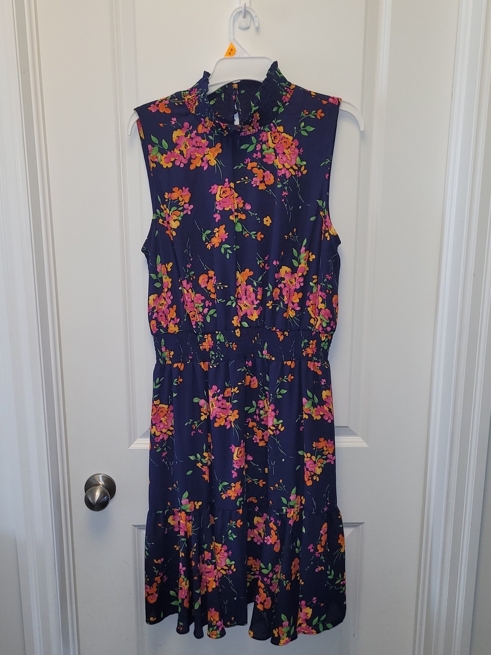 Nanette Floral Ruffle Neck Smocked Waist Midi Dress Size 14
